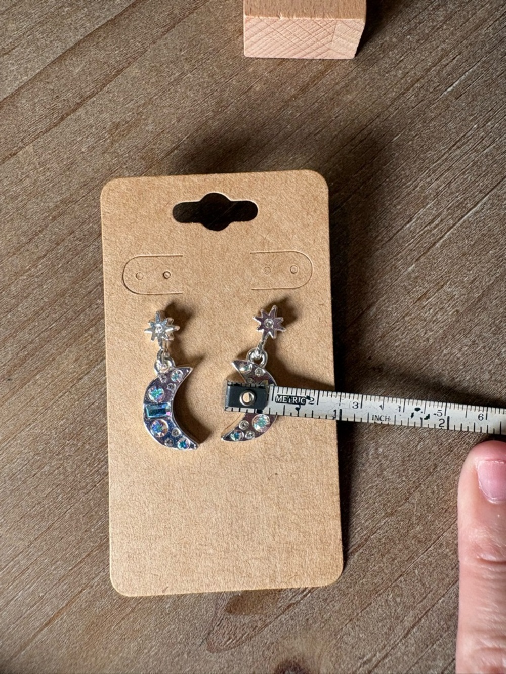 Alex and Ani Silver Crescent Moon Star Drop Earrings w/ Iridescent Crystals NWOT - Picture 6 of 6